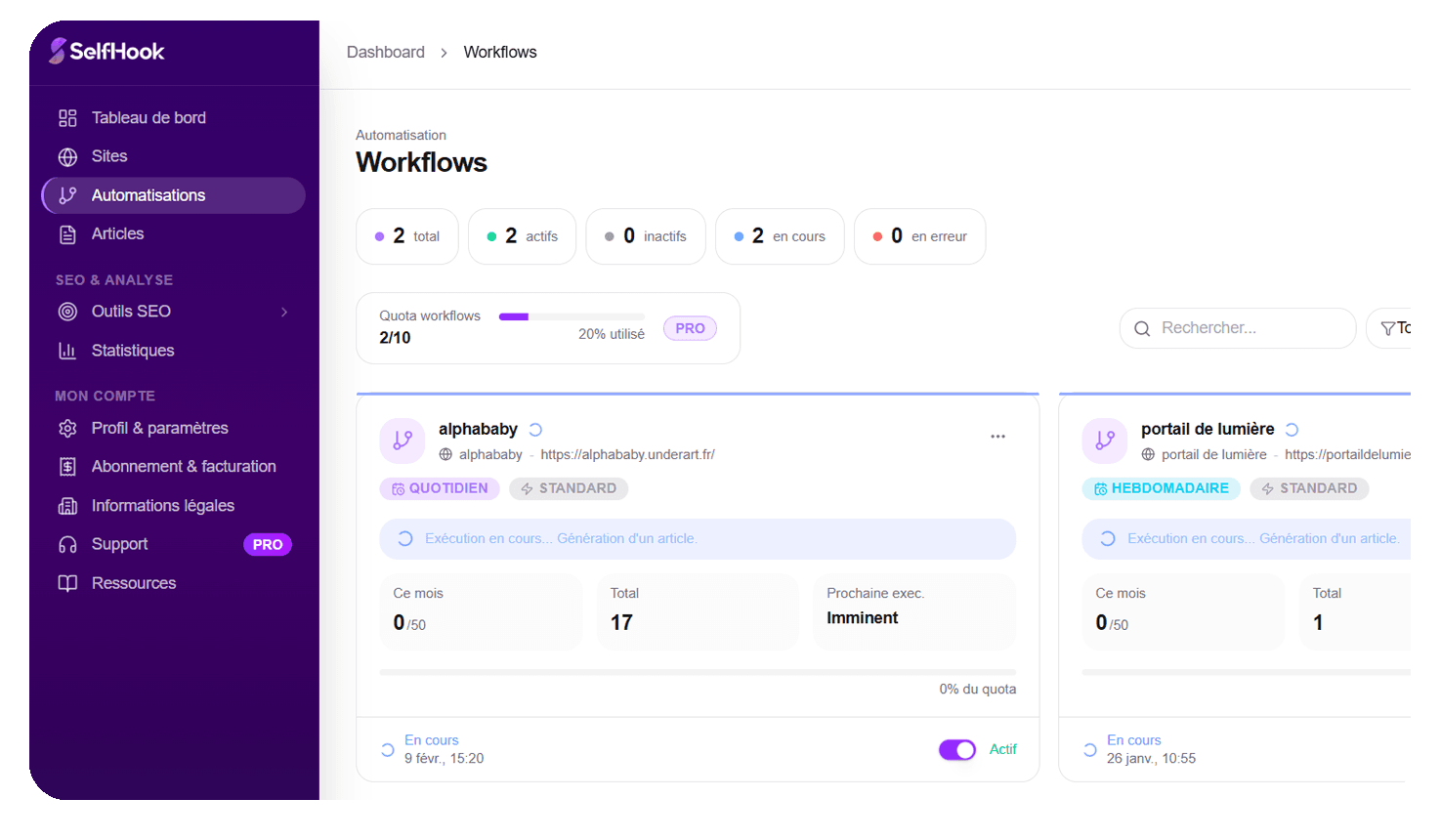 Selfhook dashboard